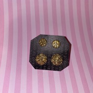 Hypoallergenic Gold Glitter Stud Earrings Set